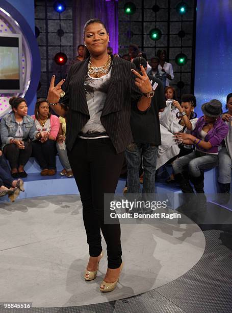 Actress Queen Latifah visits BET's "106 & Park" at BET Studios on May 3, 2010 in New York City.