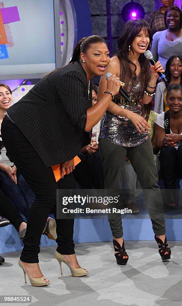 Actress Queen Latifah and Rocsi visits BET's "106 & Park" at BET Studios on May 3, 2010 in New York City.