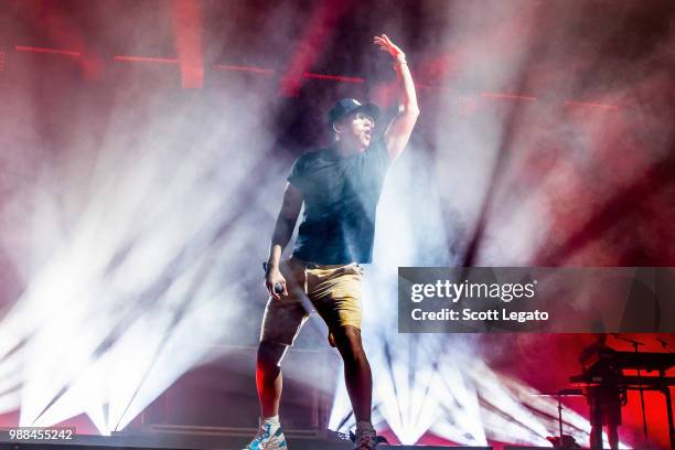 Rapper Logic performs during the Bobby Tarantino vs. Everybody Tour at DTE Energy Center on June 30, 2018 in Clarkston, Michigan.