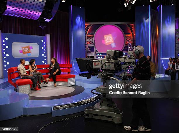 Terrence, Rocsi and Actress Queen Latifah visits BET's "106 & Park" at BET Studios on May 3, 2010 in New York City.