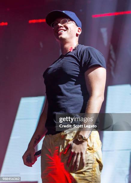 Rapper Logic performs during the Bobby Tarantino vs. Everybody Tour at DTE Energy Center on June 30, 2018 in Clarkston, Michigan.