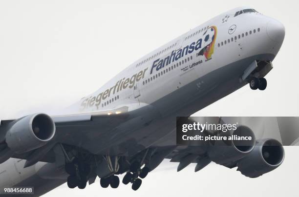 Lufthansa Boeing 747-8 with the additional name "Lufthansa Siegerflieger" takes off at the airport in Frankfurt am Main, Germany, 4 December 2017....