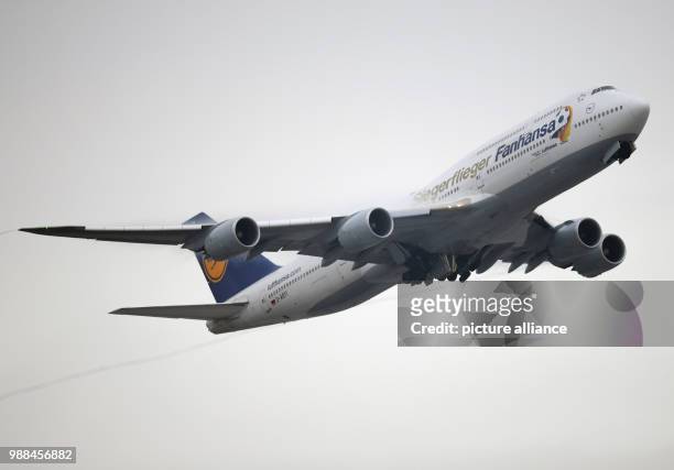 Lufthansa Boeing 747-8 with the additional name "Lufthansa Siegerflieger" takes off at the airport in Frankfurt am Main, Germany, 4 December 2017....