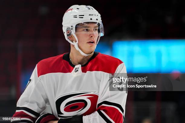 Carolina Hurricanes Andrei Svechnikov skates during the Canes Prospect Game at the PNC Arena in Raleigh, NC on June 30, 2018.