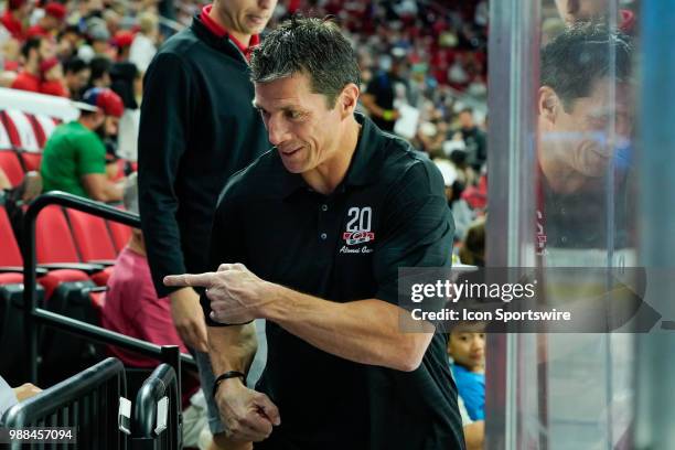 Carolina Hurricanes head coach Rod Brind'Amour meets with fans before the Canes Prospect Game at the PNC Arena in Raleigh, NC on June 30, 2018.