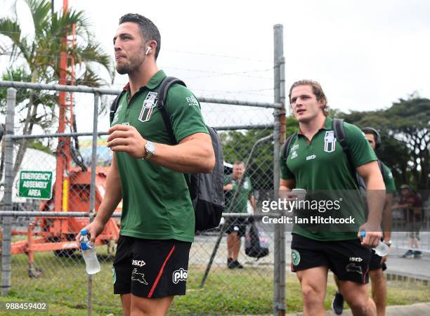 Sam Burgess of the Rabbitohs walks into the ground before the start of the round 16 NRL match between the South Sydney Rabbitohs and the North...