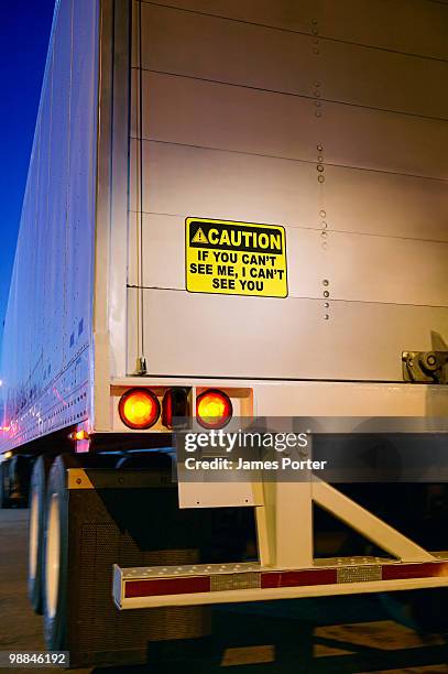 truck with warning sign - disco óptico imagens e fotografias de stock