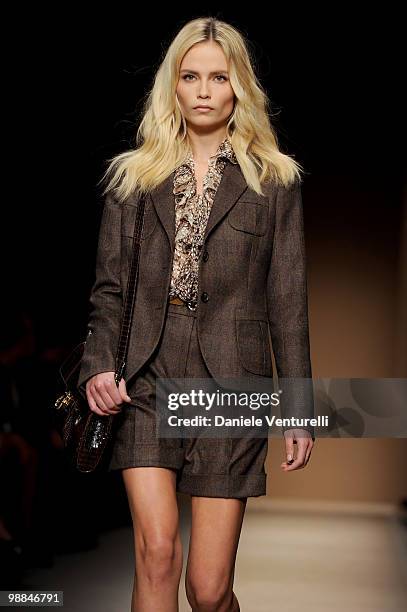 Model walks the runway during the Salvatore Ferragamo Milan Fashion Week Autumn/Winter 2010 show on February 28, 2010 in Milan, Italy.