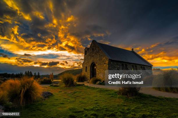 golden sunset at church of good shepherd - hafiz ismail stock pictures, royalty-free photos & images