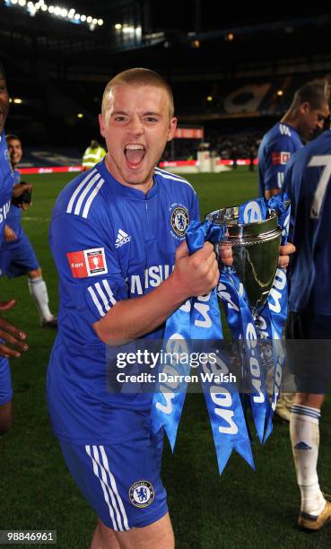 Conor Clifford of Chelsea Youth celebrates winning the FA Youth Cup Final 2nd leg match between Chelsea Youth and Aston Villa Youth at Stamford...