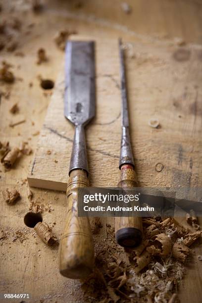 woodworking tools on workbench, close up. - andreas kuehn bildbanksfoton och bilder