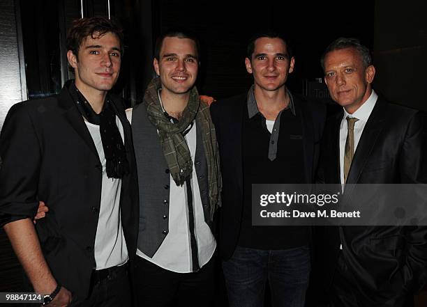 Oliver Farnworth, Matt Zeremes, Guy Edmonds and Simon Burke attend the afterparty of 'Holding The Man', at the Trafalgar Hotel on May 4, 2010 in...