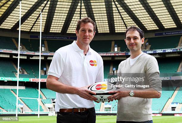 Chris Burton poses for photos with Will Greenwood during the MasterCard Be Number 23 Shortlist Day on May 4 2010 in Twickenham. The winner will be a...