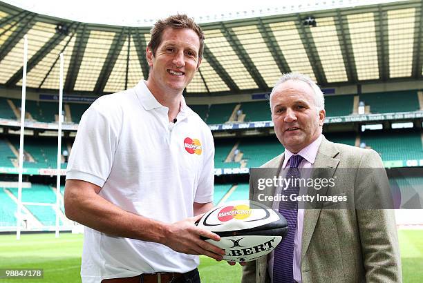 Jan de Walden poses with Will Greenwood for photos during the MasterCard Be Number 23 Shortlist Day on May 4 2010 in Twickenham. The winner will be a...