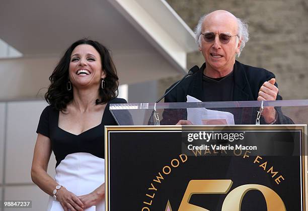 Actress Julia Louis-Dreyfus and comedian Larry David attend the Hollywood Walk of Fame ceremony honoring Julia Louis-Dreyfus on May 4, 2010 in...