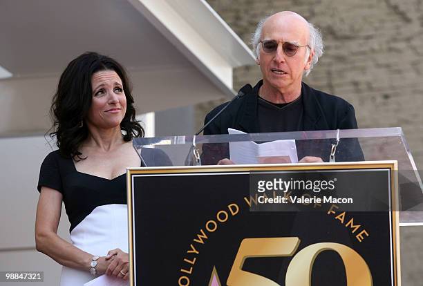Actress Julia Louis-Dreyfus and comedian Larry David attend the Hollywood Walk of Fame ceremony honoring Julia Louis-Dreyfus on May 4, 2010 in...