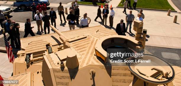 May 4: A view from the top of the U.S. Marines' newest Expeditionary Fighting Vehicle prototype as it sits in front of the National Museum of the...