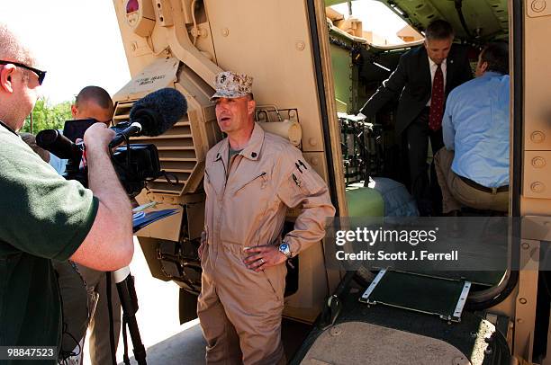 May 4: Staff Sgt. Niceforo Mendoza talks to media after the ceremony unveiling of the Marines' newest Expeditionary Fighting Vehicle prototype. The...