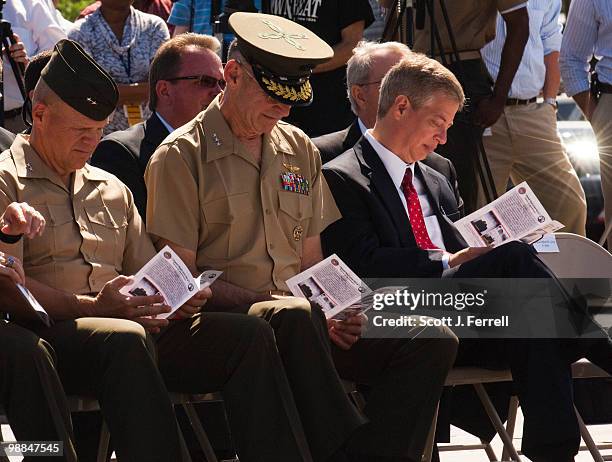 May 4: Maj. Gen. R.B. Neller, Lt. Gen. D.D. Thiessen, and Deputy Assistant Secretary of the Navy Brian Detter, during the ceremony unveiling of the...