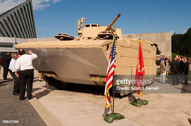 May 4: The U.S. Marines' newest Expeditionary Fighting Vehicle prototype sits in front of the National Museum of the Marine Corps in Triangle. Va.,...