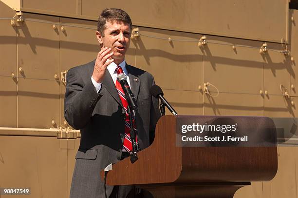 May 4: U.S. Rep. Rob Wittman, R-Va., speaks during the ceremony unveiling of the Marines' newest Expeditionary Fighting Vehicle prototype. The...