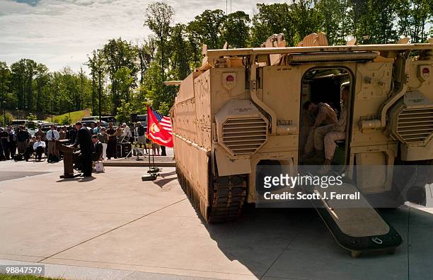 May 4: The U.S. Marines' newest Expeditionary Fighting Vehicle prototype as it sits in front of the National Museum of the Marine Corps in Triangle....