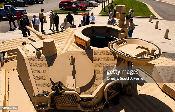 May 4: A view from the top of the U.S. Marines' newest Expeditionary Fighting Vehicle prototype as it sits in front of the National Museum of the...