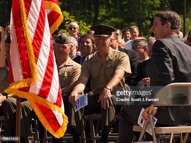 May 4: Maj. Gen. R.B. Neller, Lt. Gen. D.D. Thiessen, and U.S. Rep. Rob Wittman, R-Va., during the ceremony unveiling of the Marines' newest...