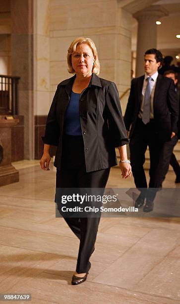 Sen. Mary Landrieu arrives for a briefing from Obama administration officials about the Gulf of Mexico oil spill at the U.S. Capitol May 4, 2010 in...