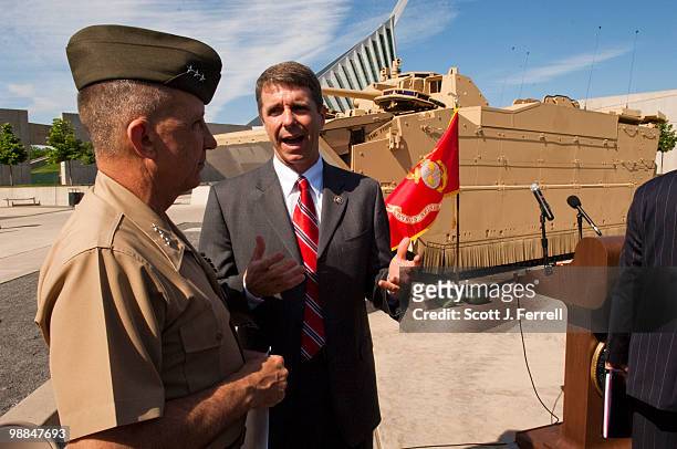 May 4: U.S. Marine Lt. Gen. George J. Flynn, deputy commander for Combat Development and Integration, and U.S. Rep. Rob Wittman, R-Va., talk before...
