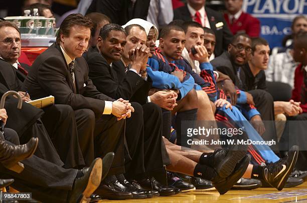 Playoffs: Oklahoma City Thunder head coach Scott Brooks and assistant coach Maurice Cheeks during game vs Los Angeles Lakers. Game 5. Los Angeles, CA...