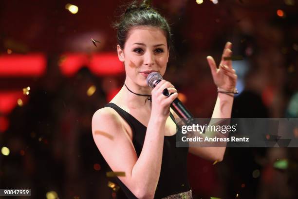 Singer Lena Meyer-Landrut performs during the SKL show 'Tag des Gluecks' at Tempodrom on May 4, 2010 in Berlin, Germany.