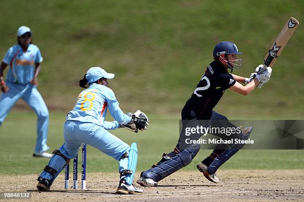 Beth Morgan of England during the ICC T20 Women's World Cup warm up match between England and India at the St.Pauls Ground on May 2, 2010 in St...