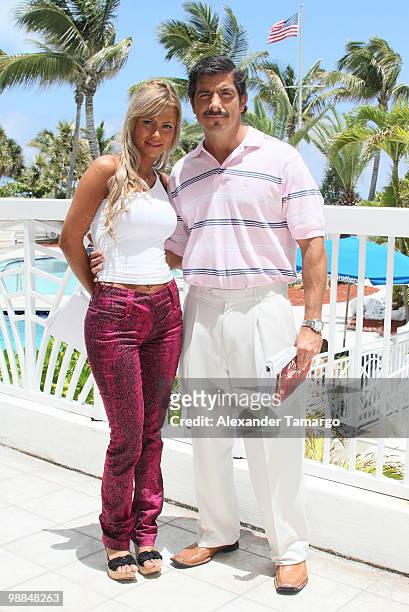 Alejandra Pinzon and Paulo Cesar Quevedo are seen on the set of tv show "Hotel South Beach Caliente" on May 4, 2010 in Miami Beach, Florida.