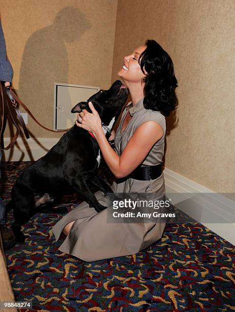Actress Katherine Heigl and her dog Apollo attend the Last Chance for Animals and The Jason Debus Heigl Foundation press conference to fight against...