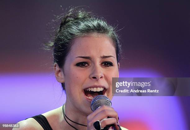 Singer Lena Meyer-Landrut performs during the SKL show 'Tag des Gluecks' at Tempodrom on May 4, 2010 in Berlin, Germany.