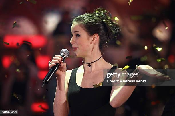 Singer Lena Meyer-Landrut performs during the SKL show 'Tag des Gluecks' at Tempodrom on May 4, 2010 in Berlin, Germany.