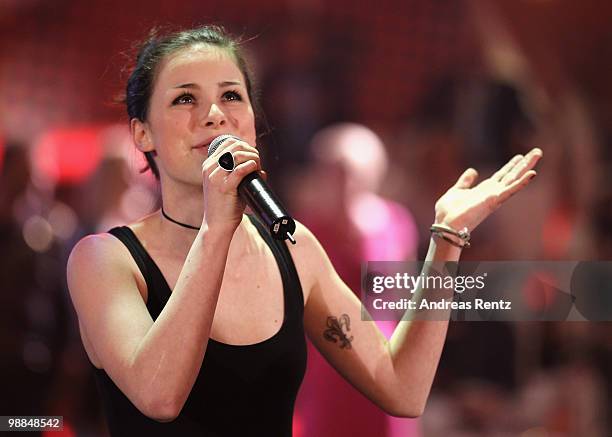 Singer Lena Meyer-Landrut performs during the SKL show 'Tag des Gluecks' at Tempodrom on May 4, 2010 in Berlin, Germany.