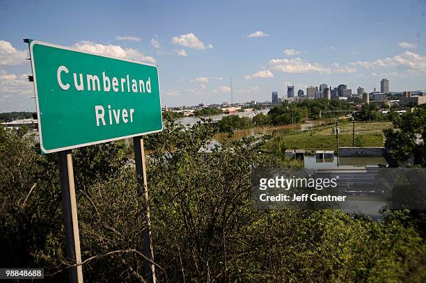 The Cumberland River floods outside of its rivers banks Tuesday on May 4, 2010 in Nashville, Tennessee. More than 13 inches of rain fell over two...