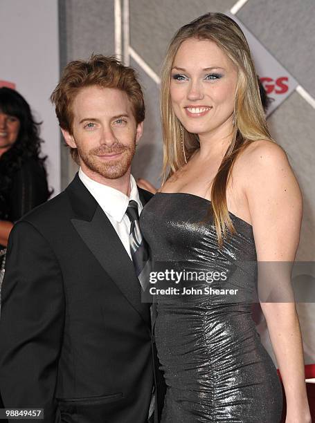 Seth Green and Clare Grant arrive at the "Old Dogs" Premiere at the El Capitan Theatre on November 9, 2009 in Hollywood, California.