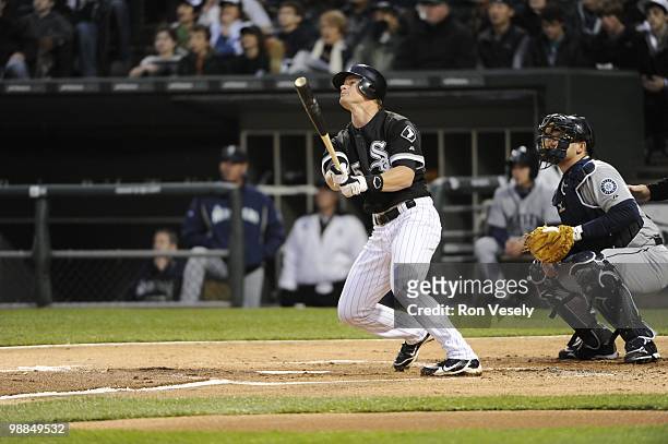 Gordon Beckham of the Chicago White Sox bats against the Seattle Mariners on April 23, 2010 at U.S. Cellular Field in Chicago, Illinois. The White...
