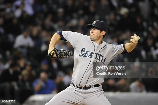 Ryan Rowland-Smith of the Seattle Mariners pitches against the Chicago White Sox on April 23, 2010 at U.S. Cellular Field in Chicago, Illinois. The...