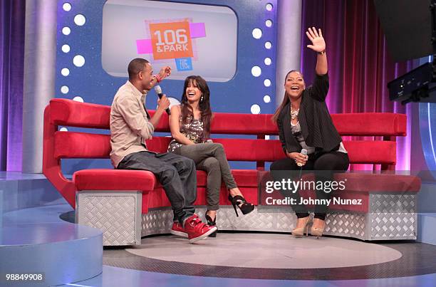 Queen Latifah visits BET's "106 & Park" with hosts Rocsi and Terrence J. At BET Studios on May 3, 2010 in New York City.