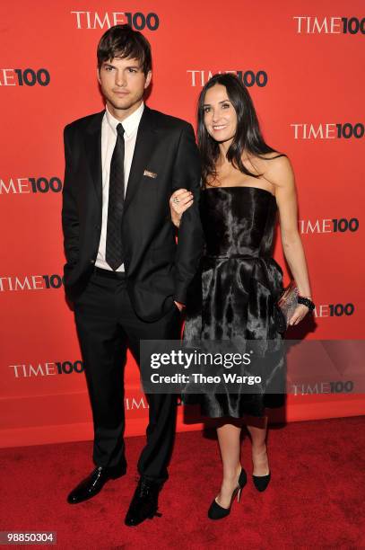 Actors Ashton Kutcher and Demi Moore attend Time's 100 most influential people in the world gala at Frederick P. Rose Hall, Jazz at Lincoln Center on...