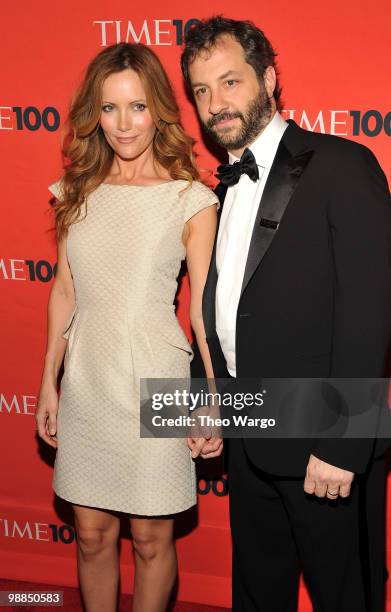 Actress Leslie Mann and Judd Apatow attend Time's 100 most influential people in the world gala at Frederick P. Rose Hall, Jazz at Lincoln Center on...
