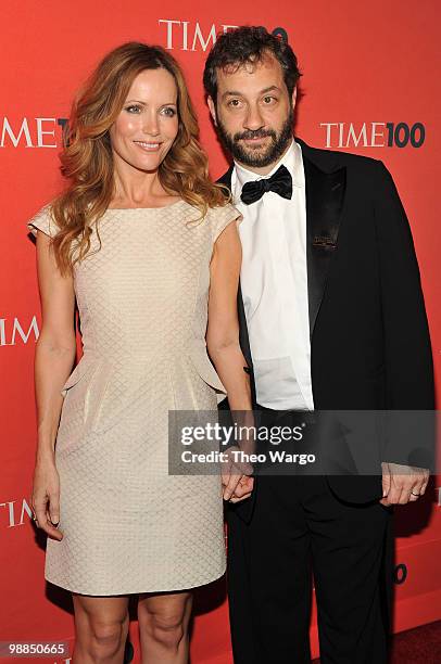 Actress Leslie Mann and Judd Apatow attend Time's 100 most influential people in the world gala at Frederick P. Rose Hall, Jazz at Lincoln Center on...