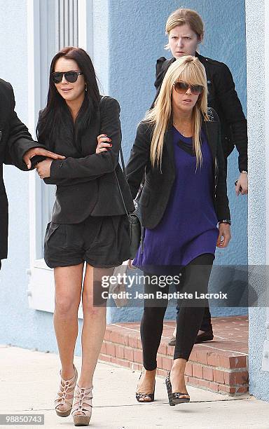 Lindsay Lohan and Dina Lohan are seen leaving the court house in Santa Monica on May 4, 2010 in Los Angeles, California. Lindsay Lohan was in court...