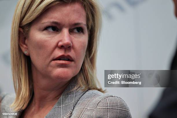 Meredith Whitney, chief executive officer of Meredith Whitney Advisory Group LLC, speaks during a Bloomberg Surveillance broadcast in New York, U.S.,...