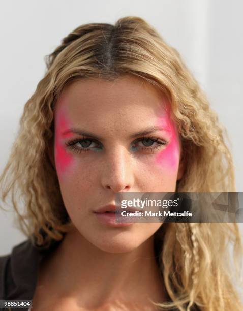 Model prepares backstage ahead of the Alice McCall collection show on the third day of Rosemount Australian Fashion Week Spring/Summer 2010/11 at the...
