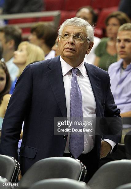 Commissioner David Stern leaves the arena as the Atlanta Hawks were defeated by the Orlando Magic in Game One of the Eastern Conference Semifinals...